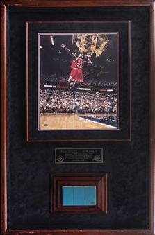 Michael Jordan Signed Photo With Piece of Game Used Floor From 1998 NBA Finals In 31x48 Shadowbox Display - LE 23/123 - Michael Jordans Jersey Number! (UDA & JSA)